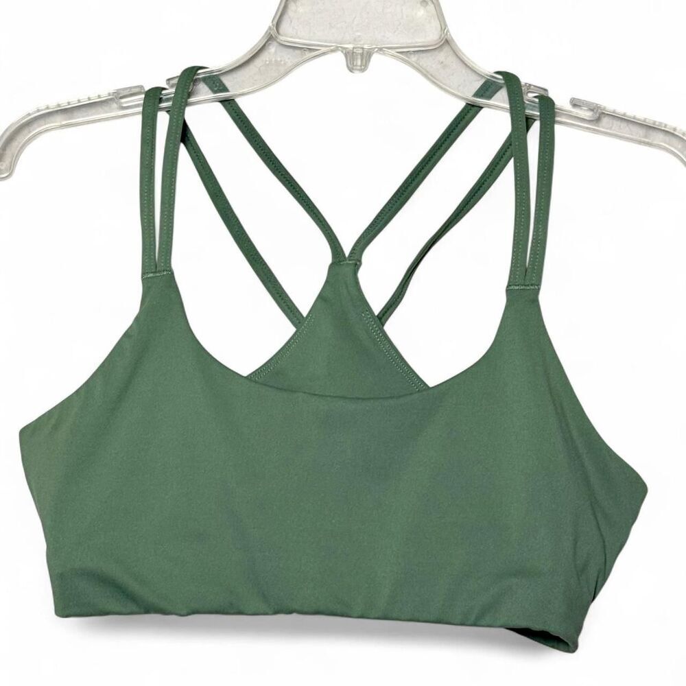 Fabletics Sage Green Strappy Sports Bra Twist Front Yoga Gym Activewear